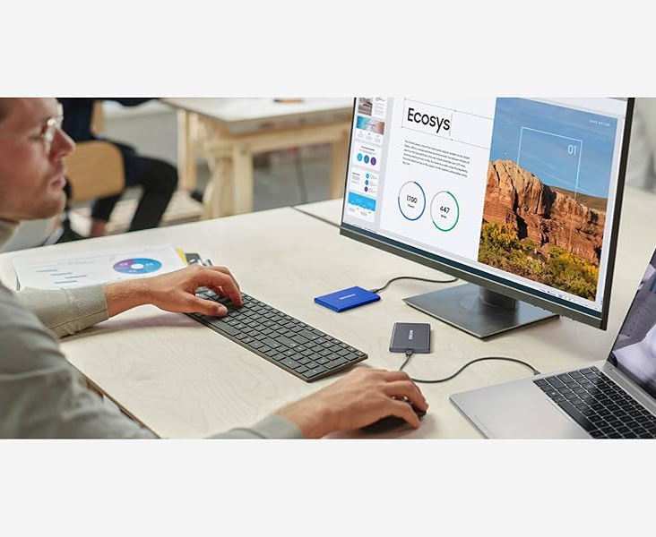 Samsung T7 SSD in use at desk